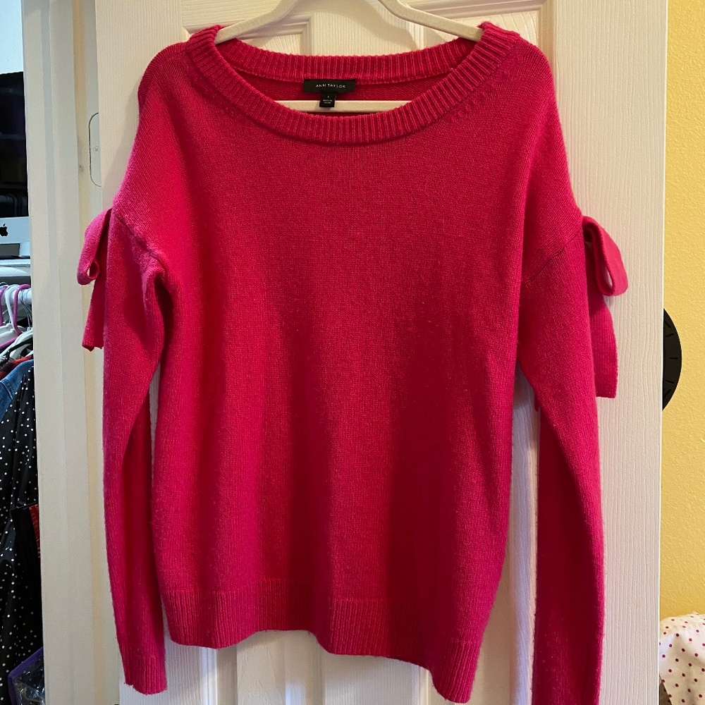 LOFT Pink Bow Sleeve Detail Sweater